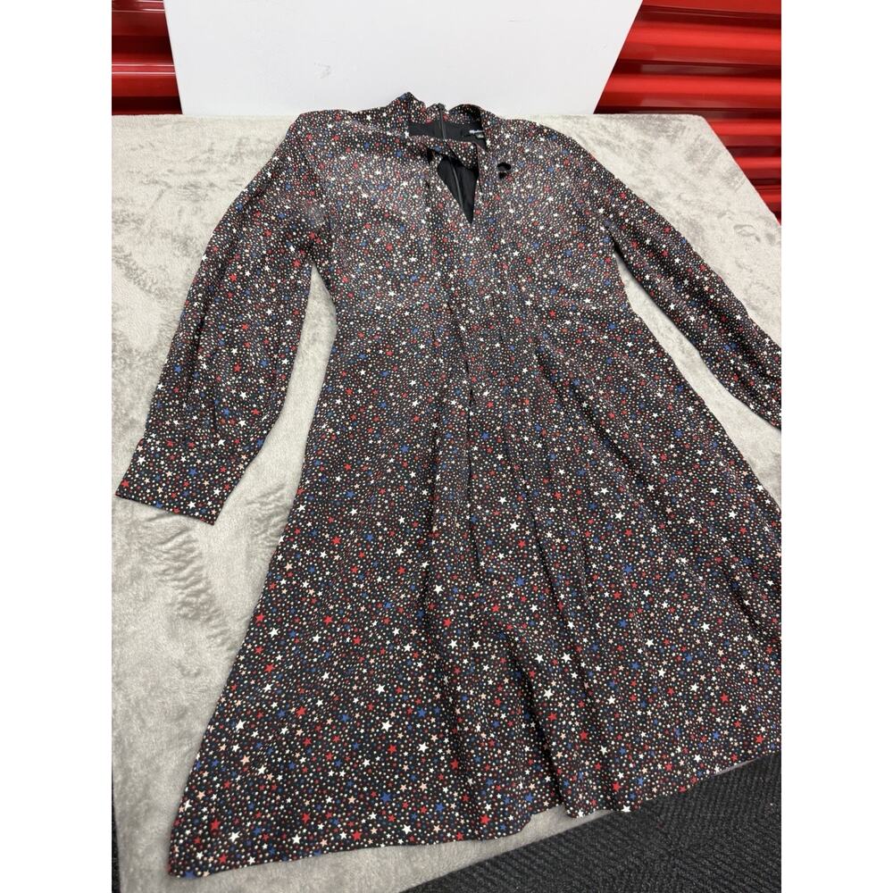 Madewell Balsam Tie Neck Silk Dress 0 Starry Night Mini Long Sleeve XS - Picture 8 of 11